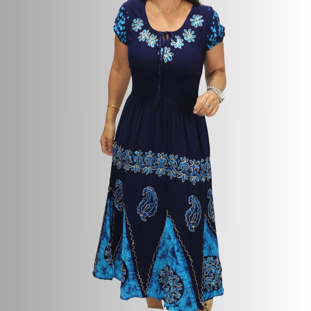 Vestido Midi Feminino Adulto - Indiano Batik Bordado Boho Hippie Moda Evangélica Tam. Único em Oferta na Shopee