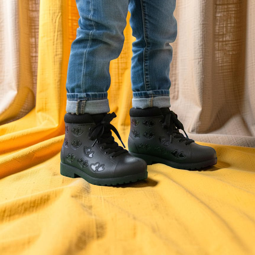 Conjunto Infantil Bota + Bolsinha Coração Feminino Confortável E Impermeável ZayraCosméticos