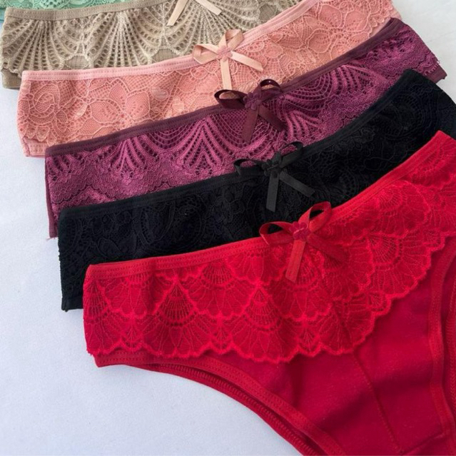 Kit Calcinhas Algodão Conforto Renda Cotton Lingerie Feminina Anti Alérgico Não Marca Premium