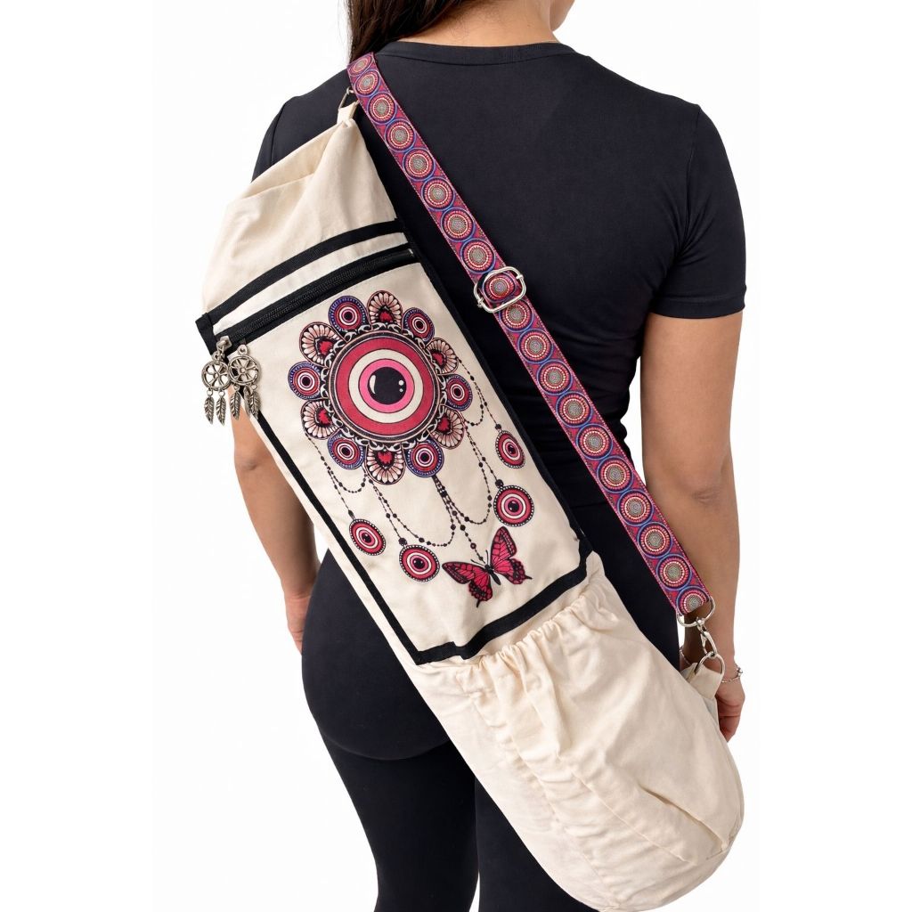 Bolsa para Tapete Yoga com Alça Ajustável Bolso Garrafa Estampa Exclusiva Conforto Premium ROSA