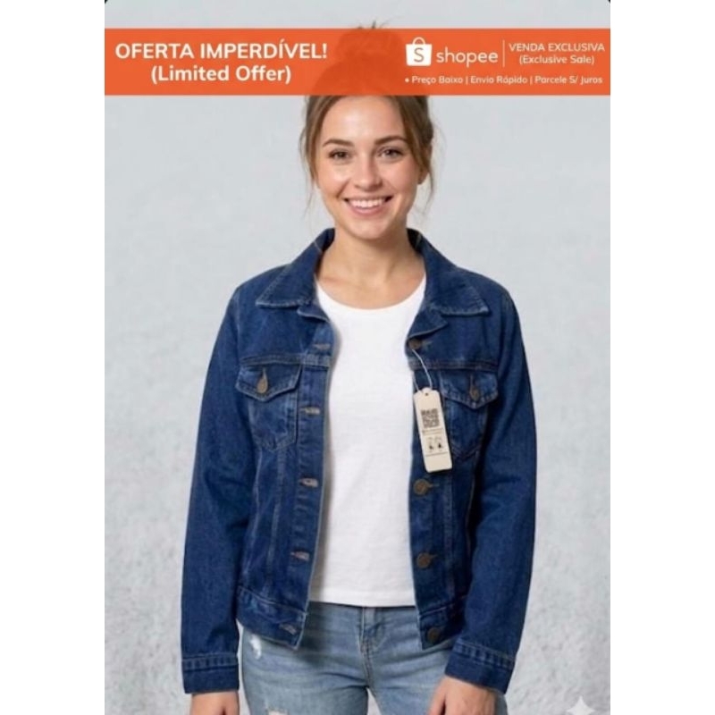 Jaqueta Jeans Curta Feminina Blusa Feminina Azul com Botões Dourados sem Lycra M,G,GG em Oferta na Shopee