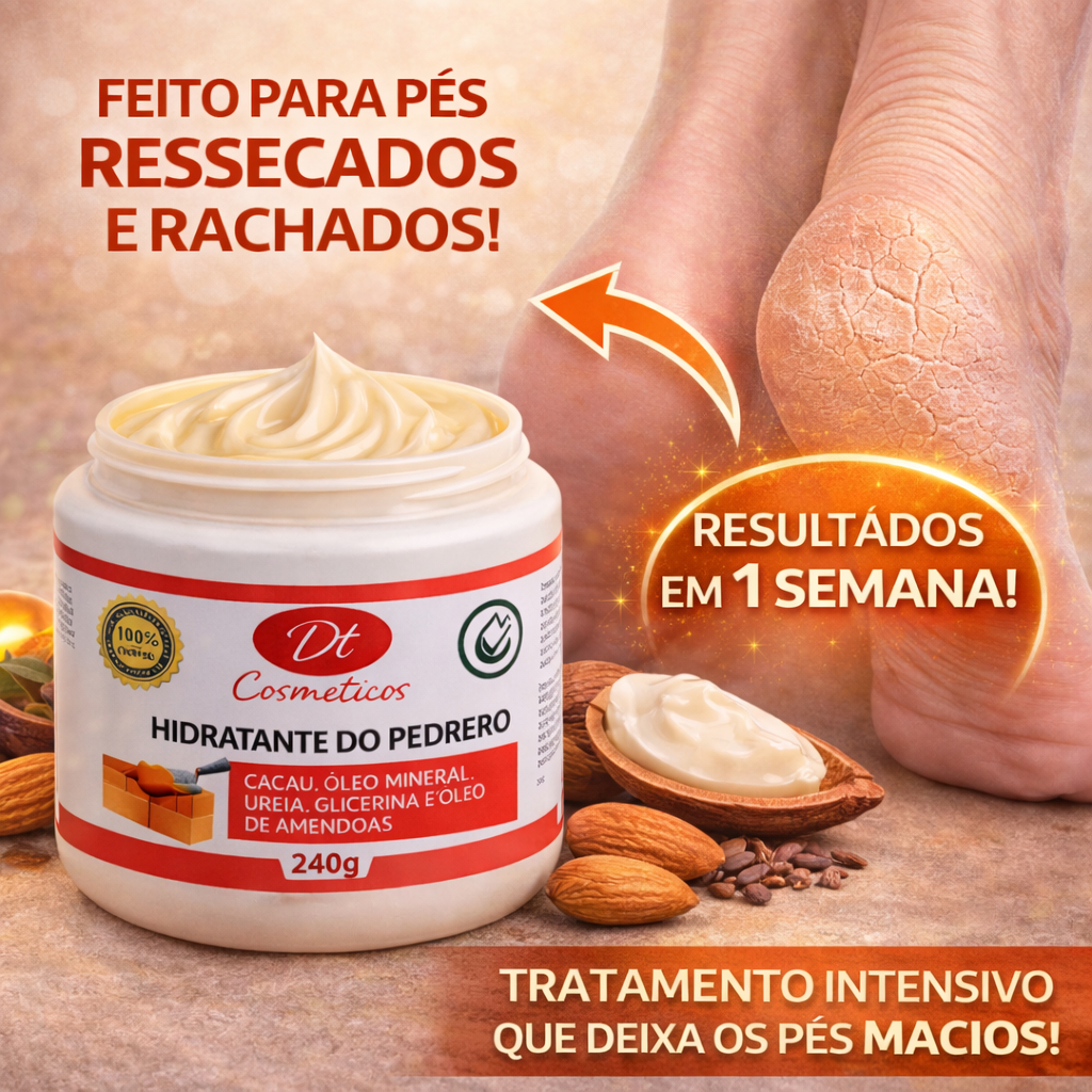 Hidratante Potente para Pés Ressecados e Rachados do Pedreiro com Ureia Glicerina e Cacau
