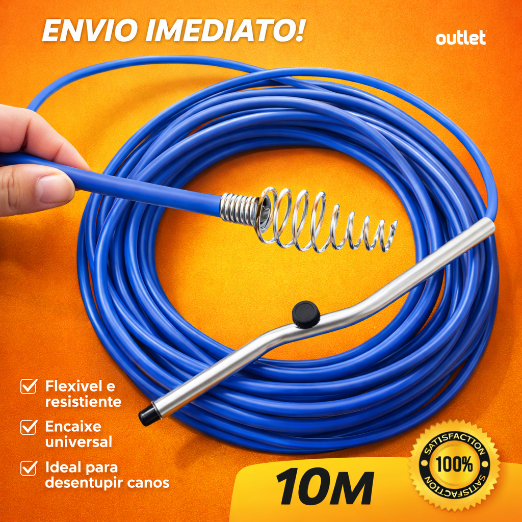 Desentupidor Manual 5 ou 10 metros Tufão Multiuso Para Vaso Sanitário, Pias, Ralos, Tanques, Lavatorios Profissional
