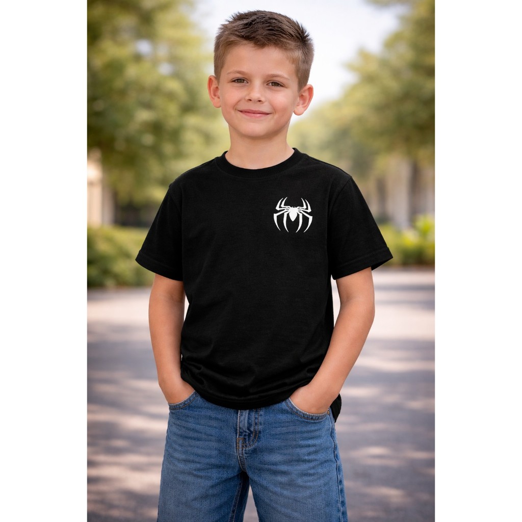 Camiseta Infantil Masculina Lançamento Estampa Homem Aranha Preto E Vermelho 100% Algodão