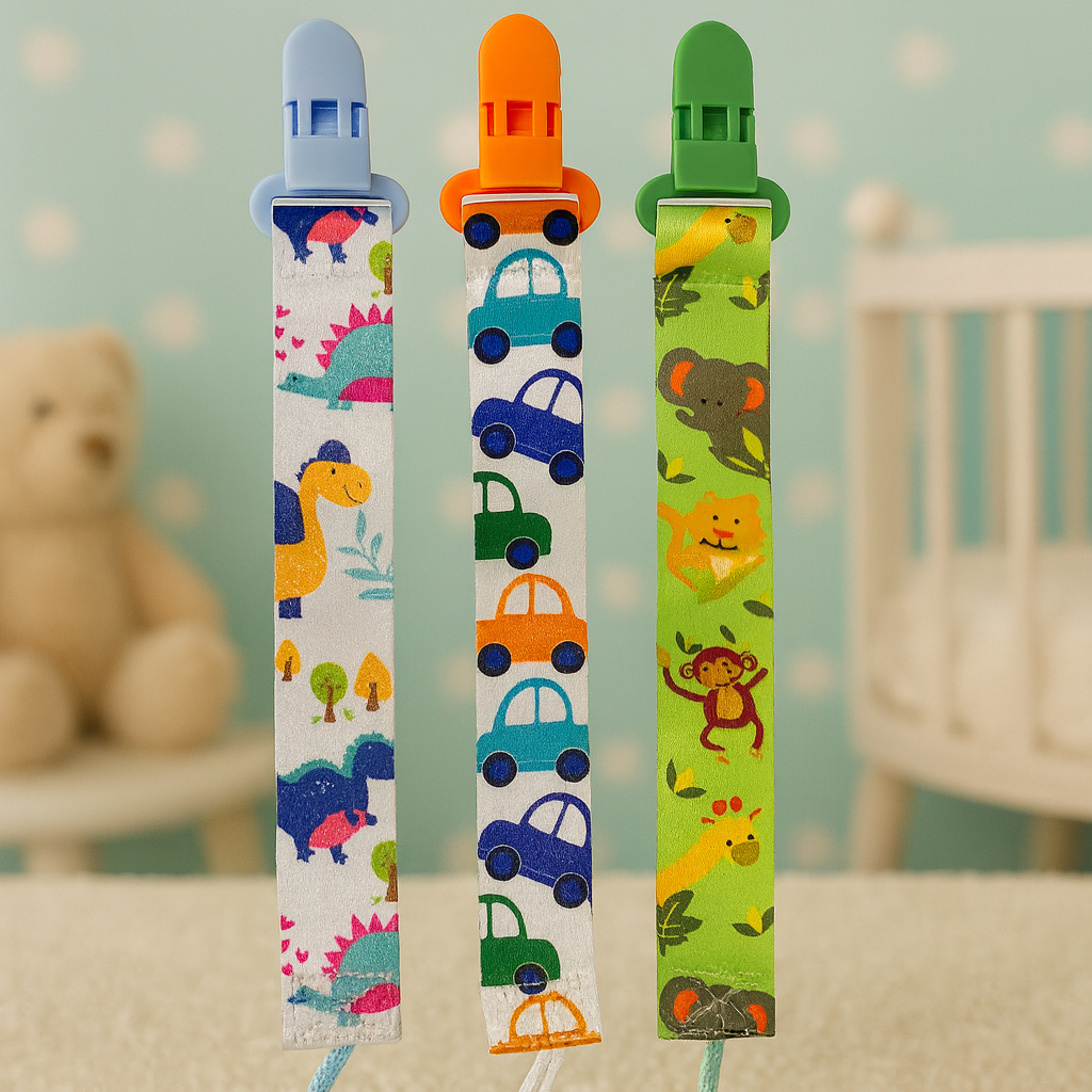 3 Prendedores para Chupeta – Menino | Carros, Safari e Dinossauro – Com Presilha Cordão em Oferta na Shopee