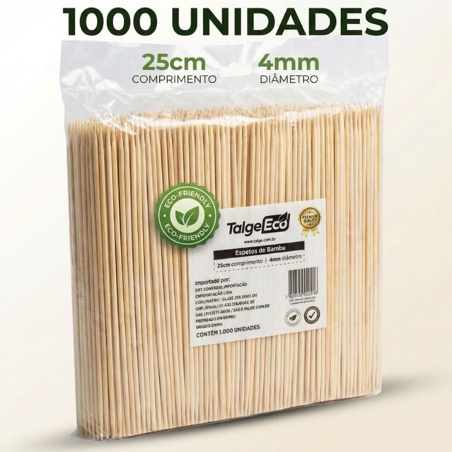 KIT 1000 Palito Espeto Bambu Para Churrasco 25cm Espetinho 1000 Unidades