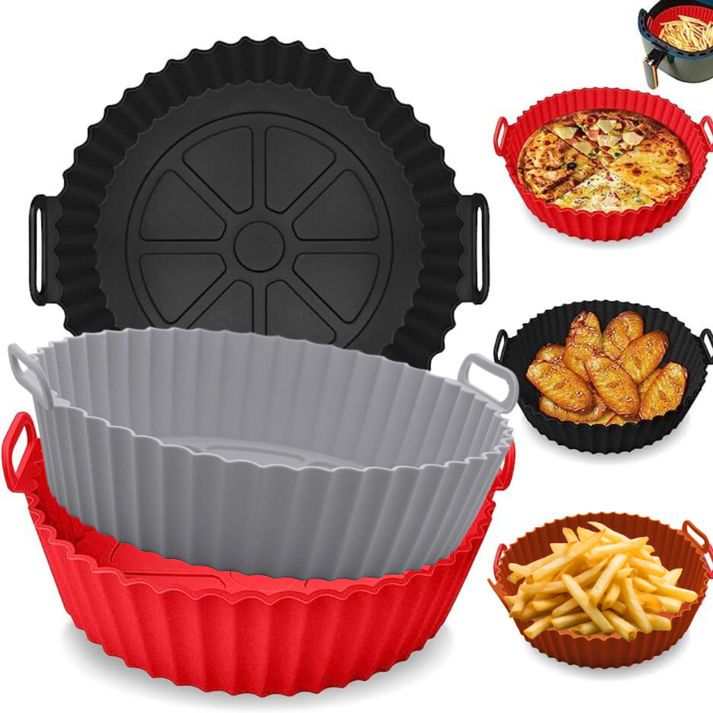 Forma Silicone Air Fryer com Alça Antiaderente | Fácil Limpeza | Pronta Entrega