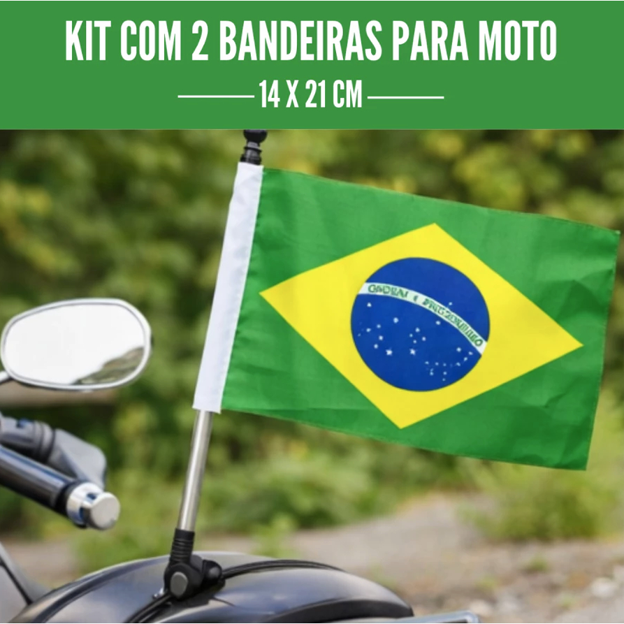 KIT Com 50 Bandeiras Do Brasil Para Moto Tecido 14X21CM Copa Do Mundo Torcedor