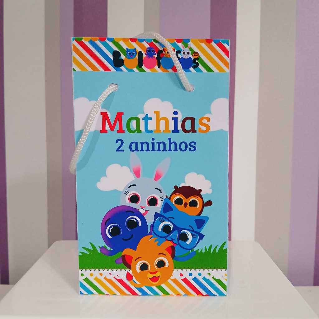 Sacolinha Surpresa Personalizada Bolofofo Azul Menino - Lembrancinha Aniversário - Tamanho P - PEGUE E MONTE