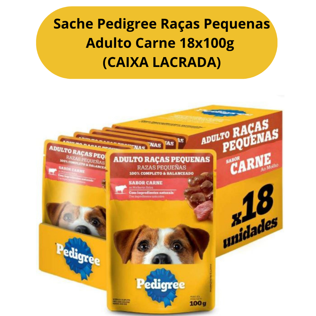 Ração Úmida Sache Pedigree Raças Pequenas Adulto Carne 18x100g (CAIXA LACRADA)