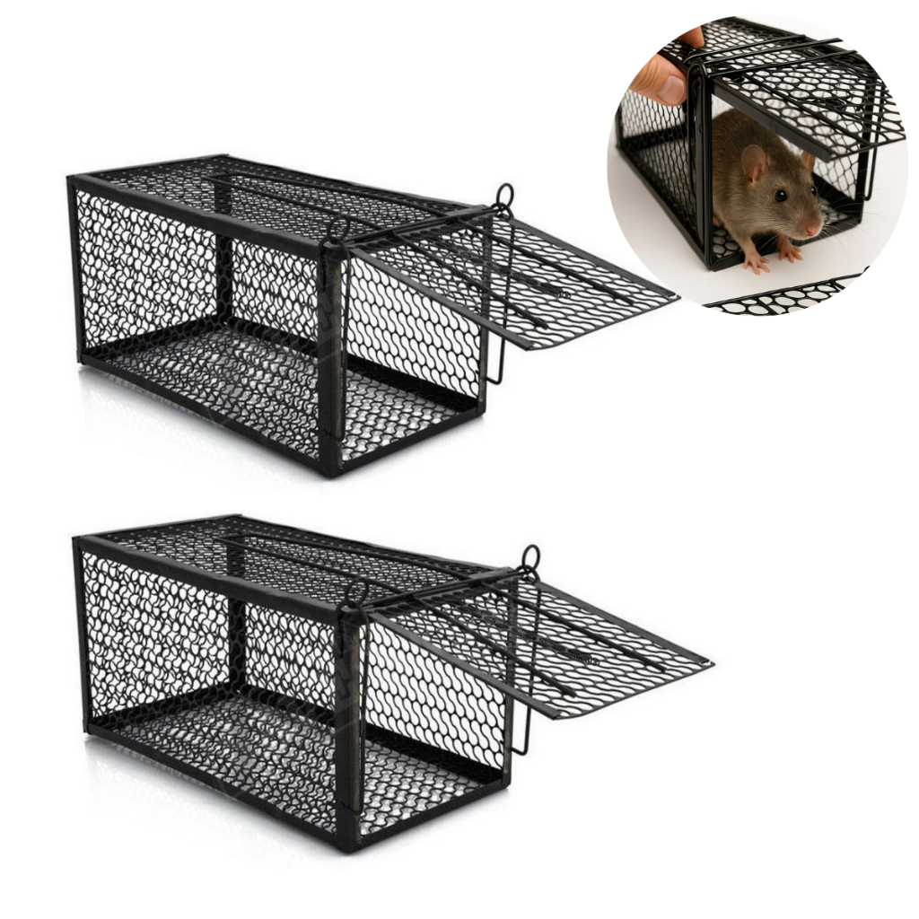 Kit 2 Ratoeira Armadilha Gaiola Ratoeira Automática Para Ratos Ratazanas Roedores Reutilizavel Preto