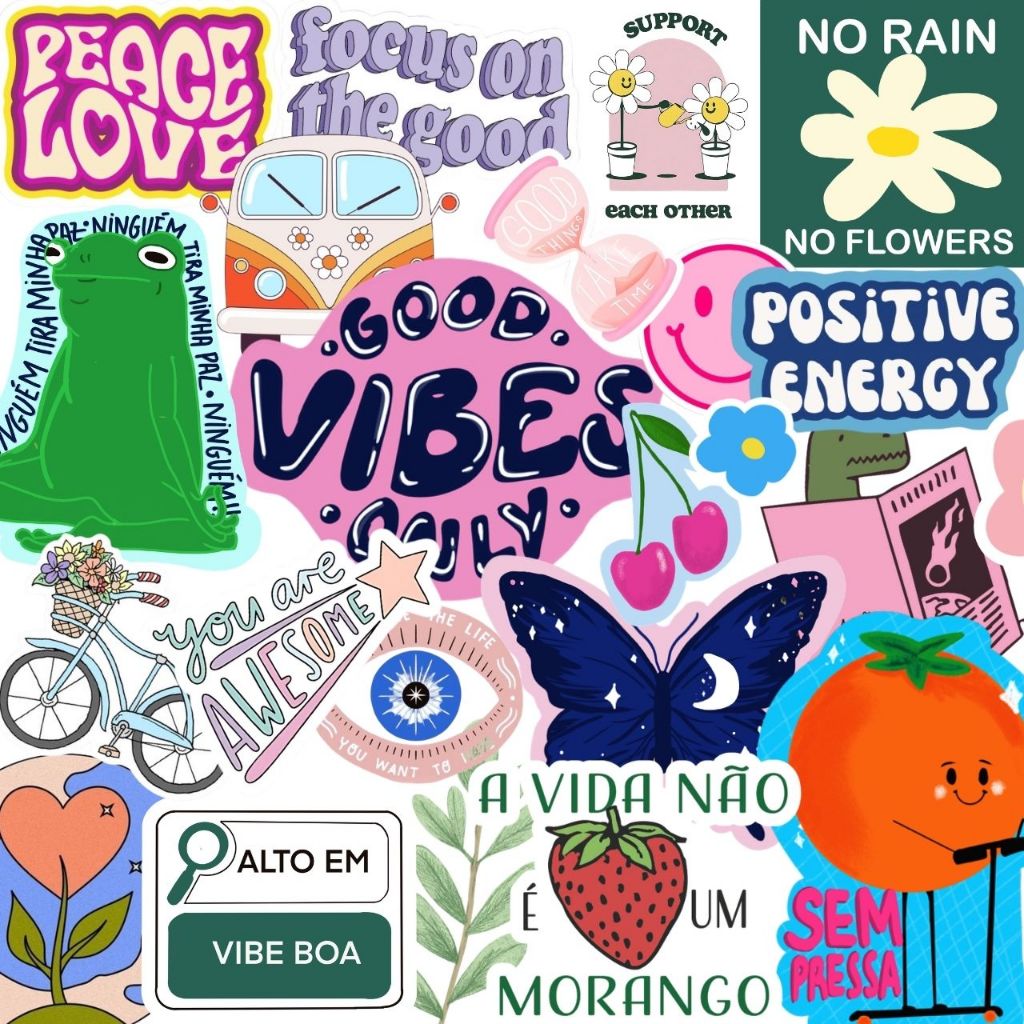 95 Adesivos Good Vibes - À prova d'água Para Colagem e Personalização Capinhas Garrafas Kindle Scrapbook em Oferta na Shopee