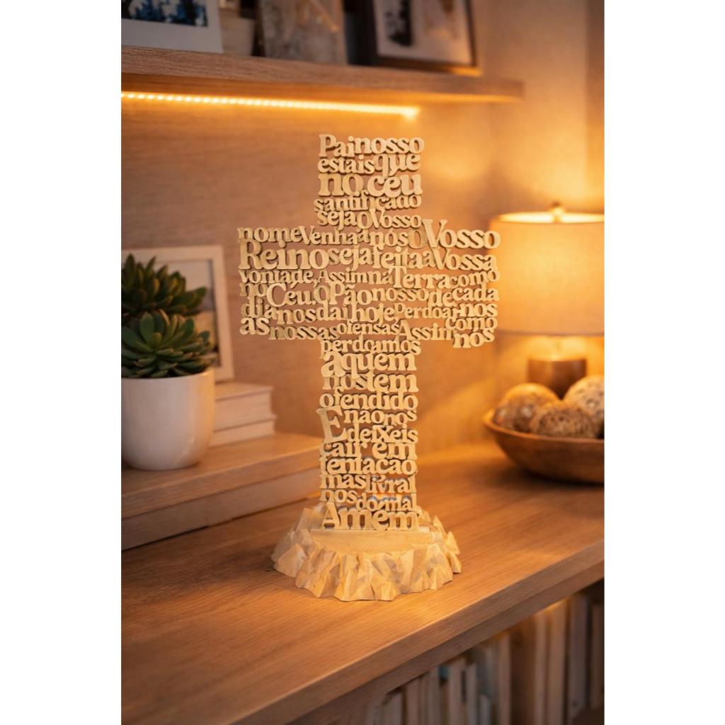 Escultura Pai Nosso em Impressão 3D | Cruz Decorativa Religiosa | Presente Cristão
