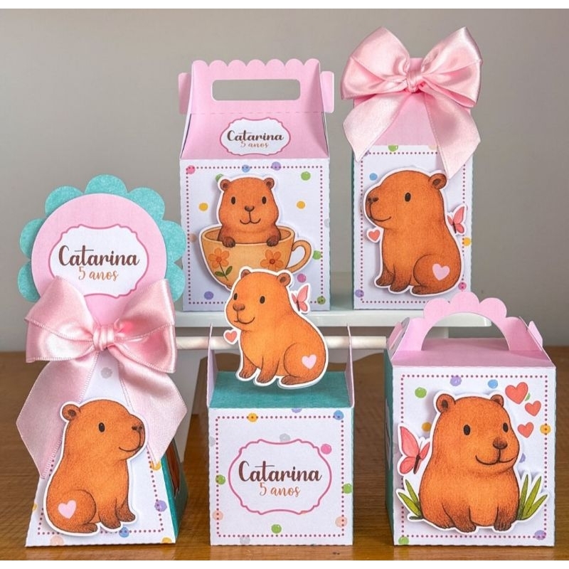 Kit Caixinhas Personalizadas Capivara Menina/SEMI MONTADAS/Lembrancinhas Para Aniversário Capivara Menina