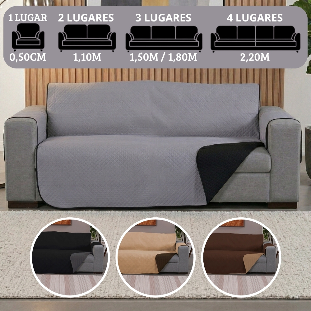 Capa De Sofá Dupla Face 1 2 3 4 Lugares Padrão Matelado Com Porta Objetos Protetor Sofá Contra Pelos de Pet