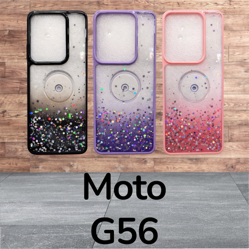 kit Capa Glitter  com Suporte Pop Ring para Moto G56 5G – Antichoque Luxo + película