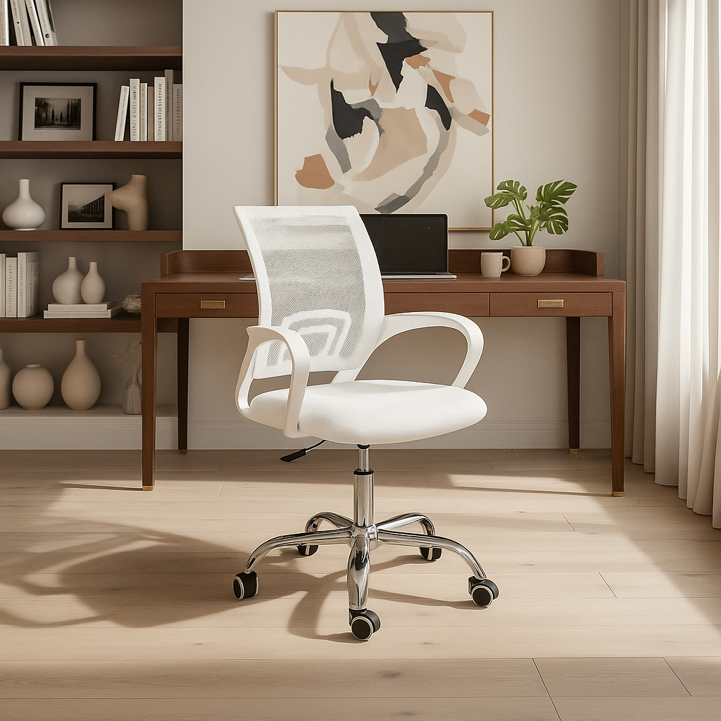 Cadeira de Escritório Giratória Office Arco Estofado Mesh com Altura Ajustável e Rodízios 360°