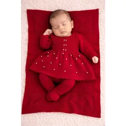 Kit Vestido Calça Manta Pérola Récem Nascido Tricô infantil Bebê Menina RN Conjunto