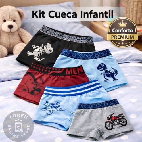 Kit 05 ou 03 Cuecas Boxer Bebe Criança Infantil Sem Costura Microfibra Menino Premium
