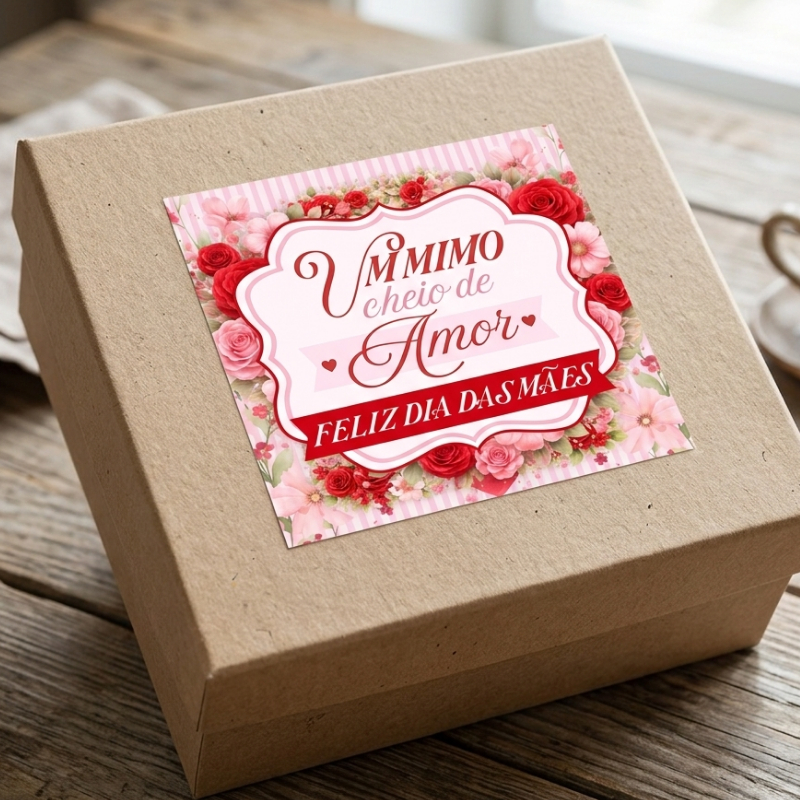 Adesivo Dia das Mães 8x8cm Grande Mimo Cliente Confeitaria Embalagem Kit 18 / 25 / 50 Unid Pronta Entrega Brilhoso