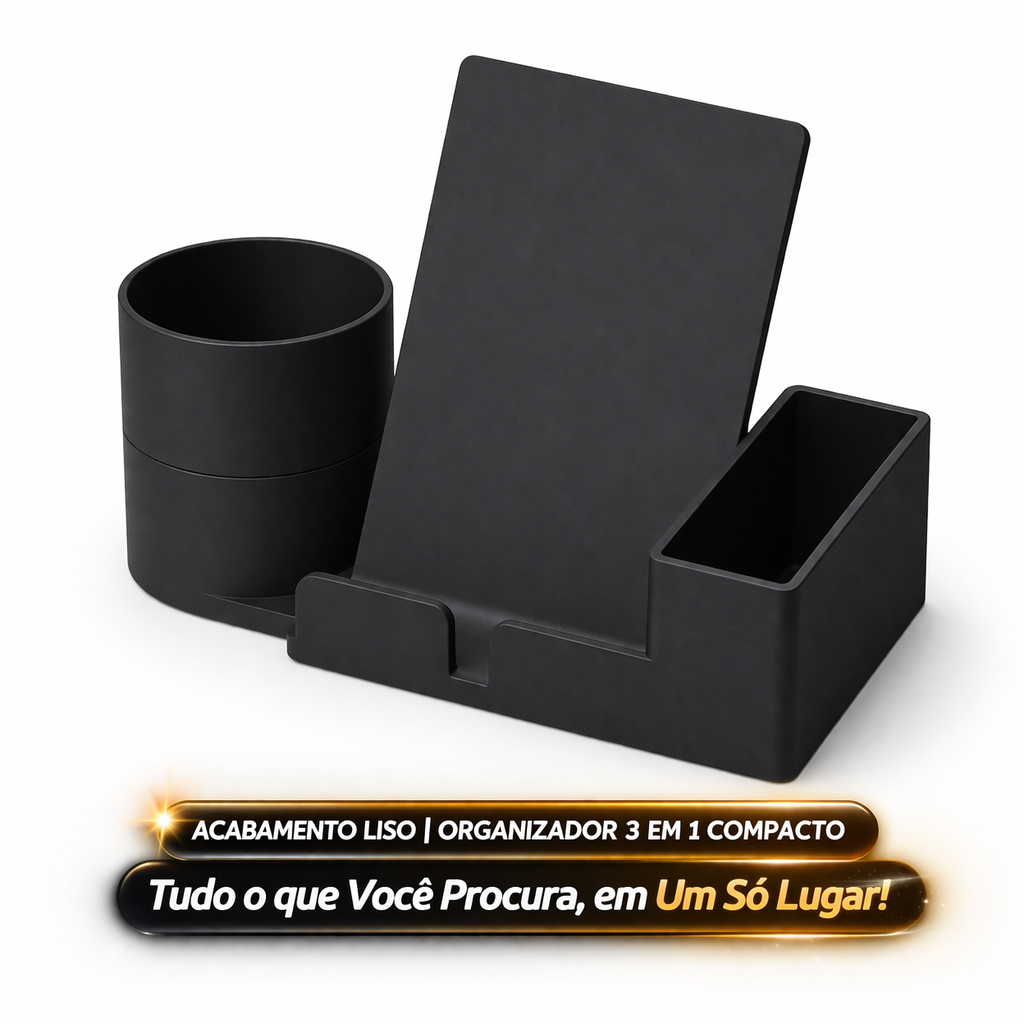 Organizador de Mesa 3 em 1 com Suporte para Celular Porta Canetas e Clips Organizador de Escritório — imagem 2 de 2
