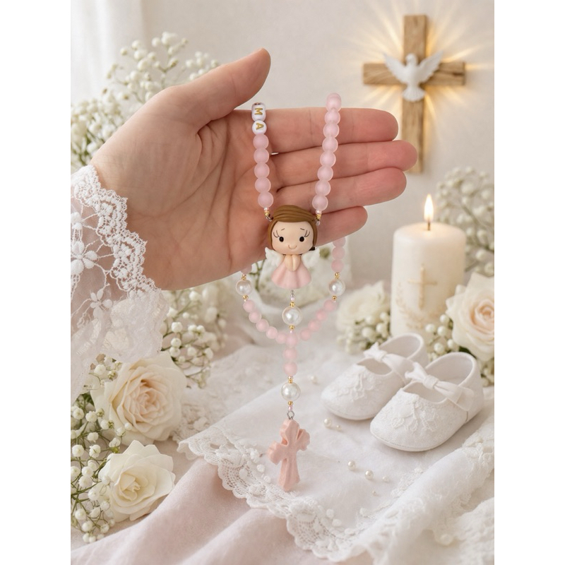 Terço infantil Doce Anjinha kit com caixa de presente e organza | terço menina terço anjo da guarda terço batizado