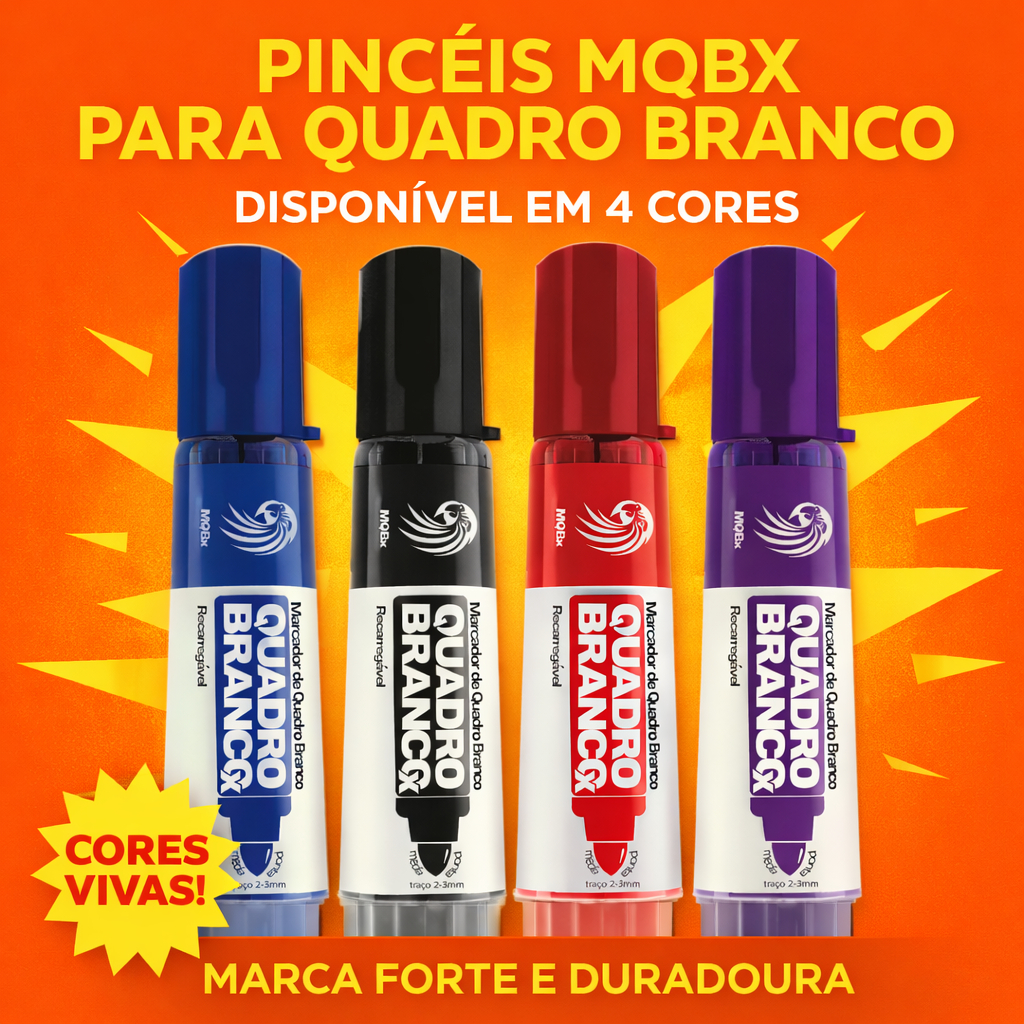 KIT 4 Pinceis Marcador para Quadro Branco Recarregável MQBx Não mancha o quadro