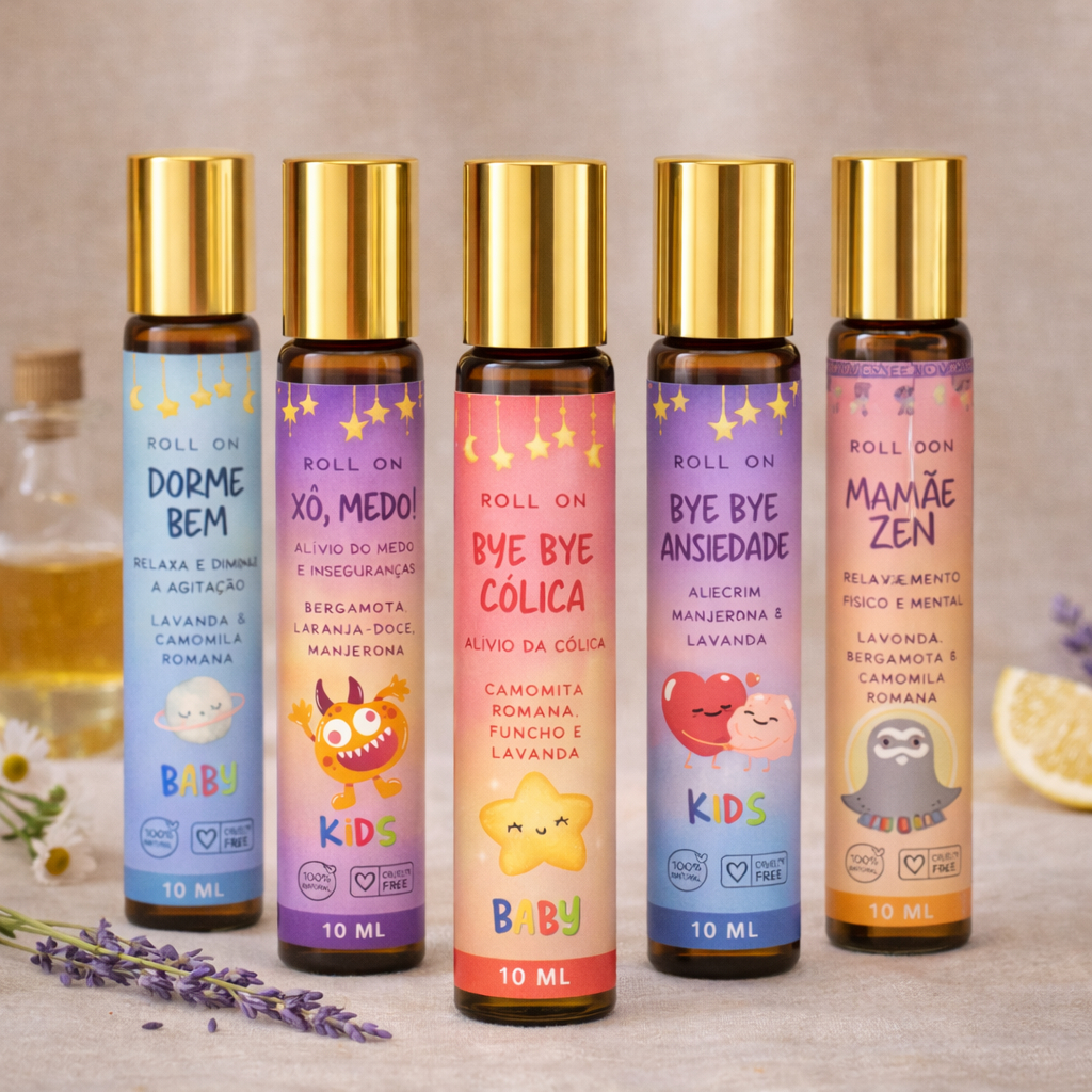 Imagem Aromaterapia Infantil Cólica Bebê criança Natural Blend Óleos Essenciais dormir melhor insônia ansiedade calma medo