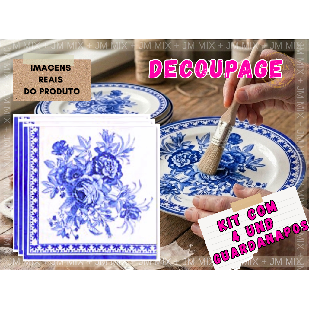 Guardanapos de Papel Floral 33x33cm - 04 unidades -  Edição Especial Decoupage Fofinho Kit Mesa posta