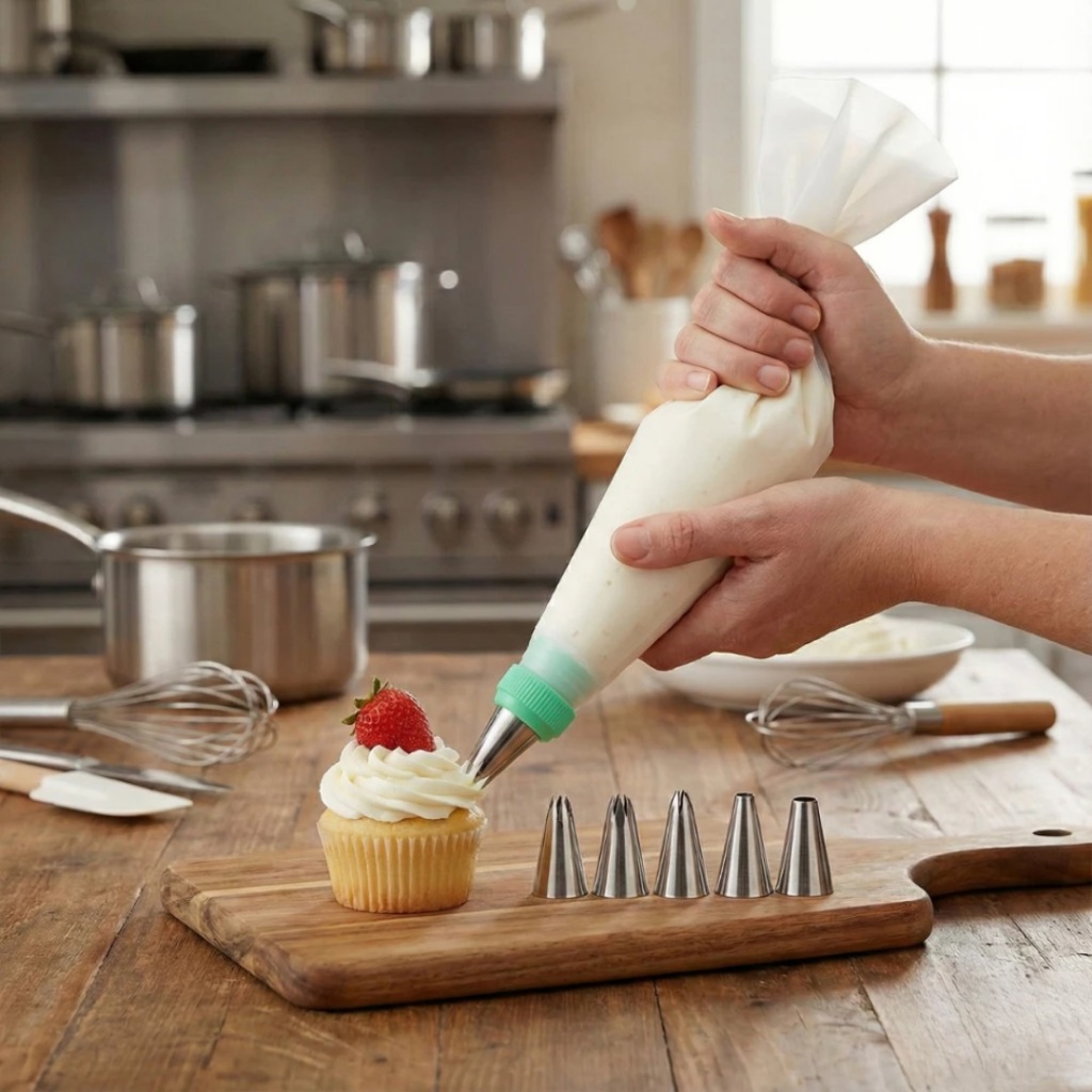Kit Confeiteiro Saco Silicone Reutilizável + 6 Bicos Inox Confeitaria Profissional