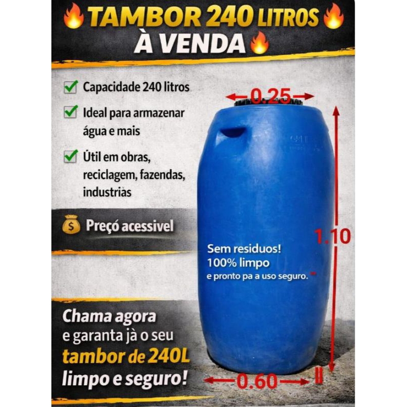 TAMBOR -BARRICA-TONEL-GALÃO-BOMBONA 240 LITROS(USADAS)