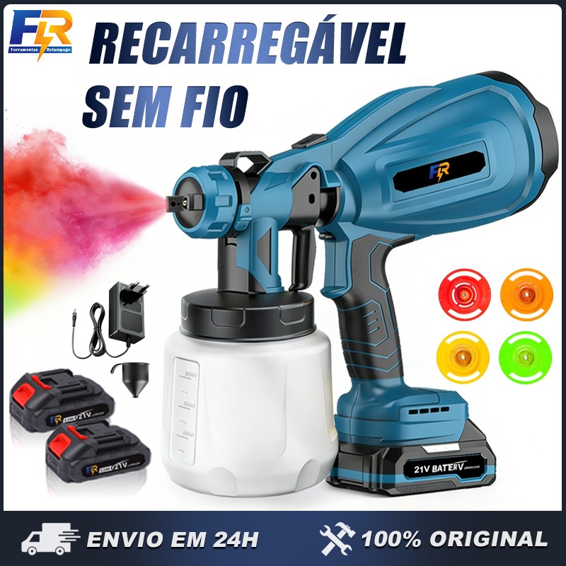 Pistola de Pintura Elétrica Portátil Sem Fio 21V Bateria Recarregável Pulverizador 800ml