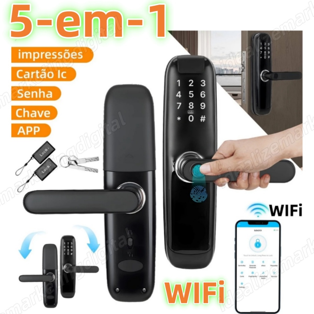 5-em-1 Fechadura Eletrônico Digital Biométrica Wi-fi Com Tuya App em Oferta na Shopee