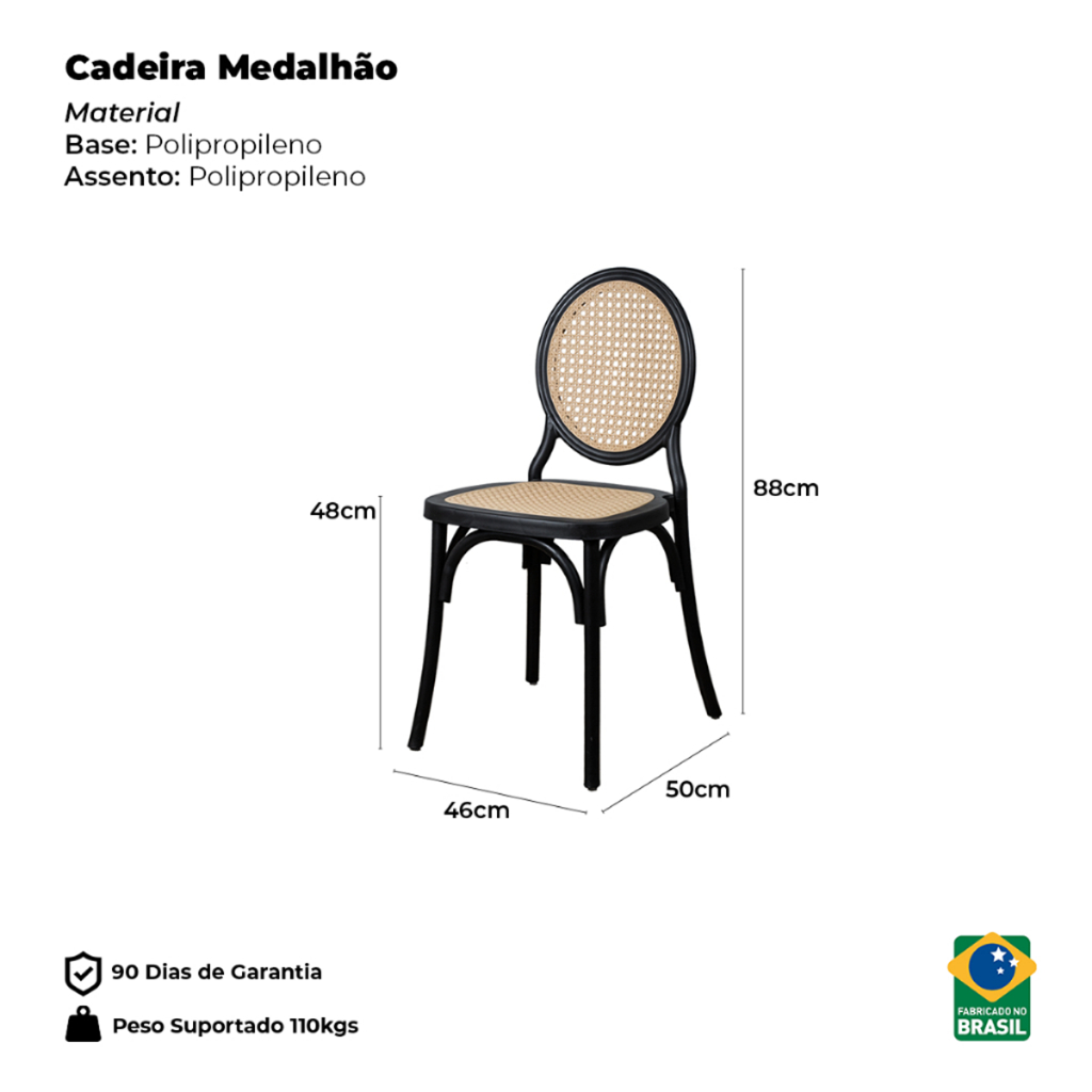 Cadeira Medalhão Assento Rattan Polipropileno Sala Cozinha Jantar Restaurante Eventos · foto 2