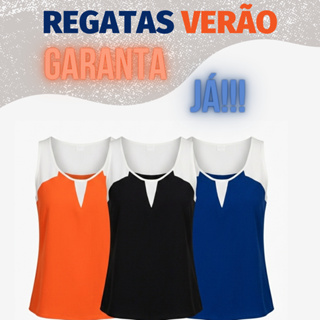 Regata Feminina Verão Cores Variadas Bicolor Básicas Com Detalhes Casual em Oferta na Shopee