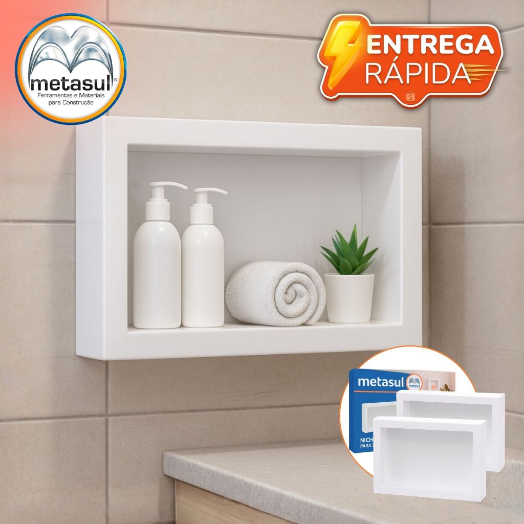 Nichos de Parede Sobrepor 28x40cm Banheiro Porta Shampoo Sem Obra Quarto Sala Multiuso Branco em Oferta na Shopee
