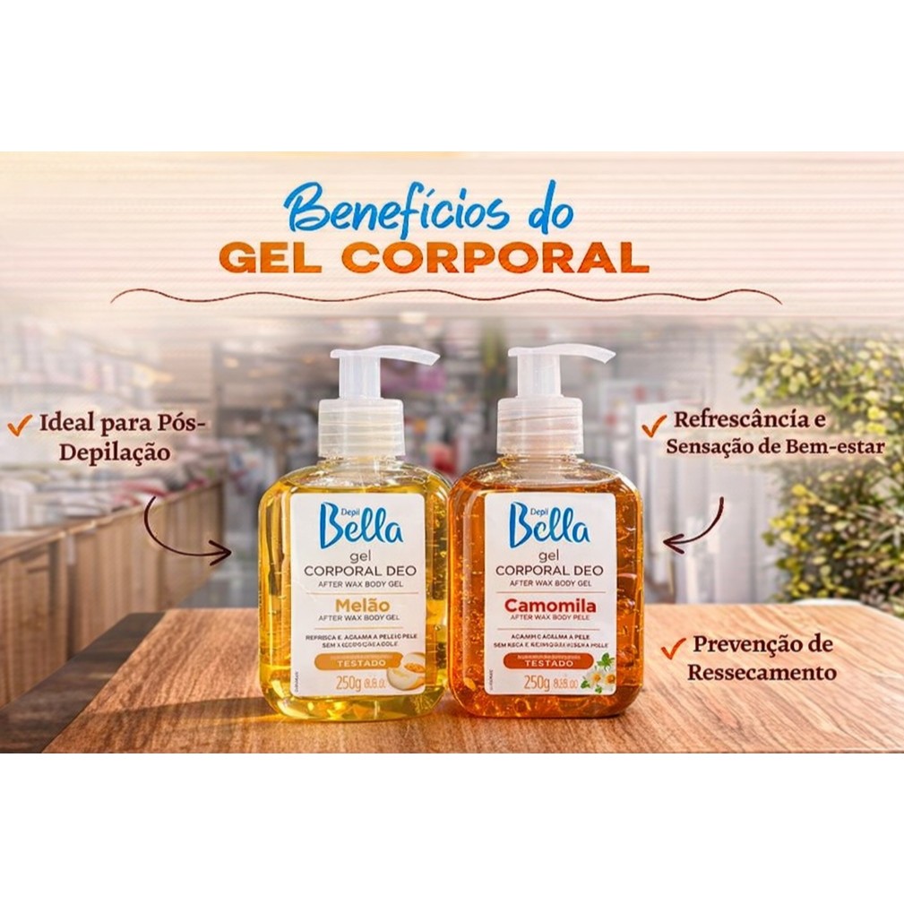 Gel Calmante Corporal Camomila OU Melão OU Melancia 250g Pós Depilação Depil Bella