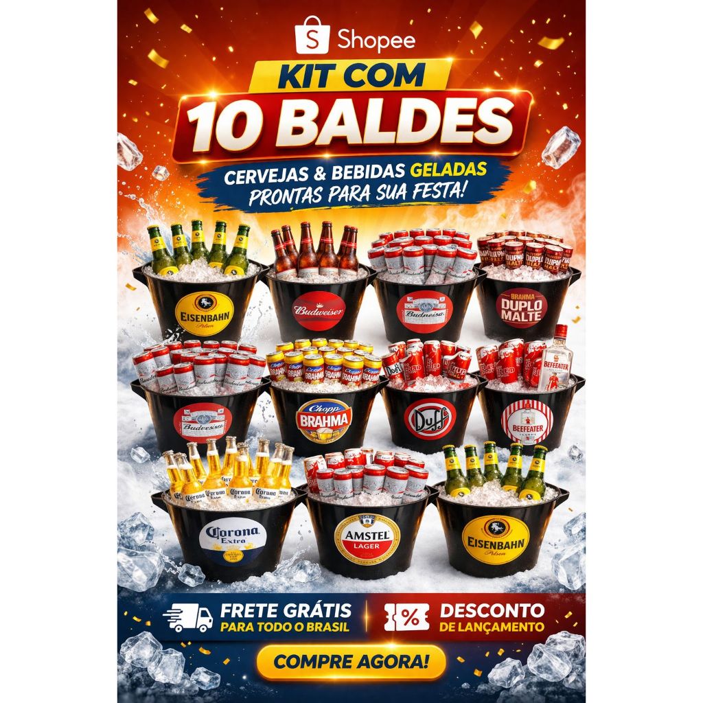 Kit Com 10 Balde de Gelo ideal Para Adegas e Bar Pra Long Neck Latinhas ou Combos