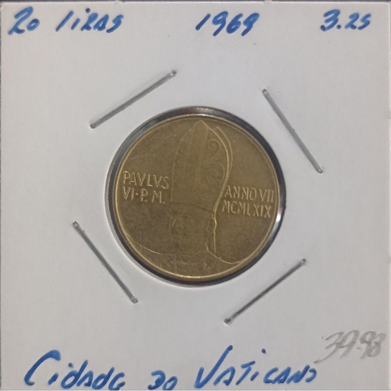 Moeda Cidade do Vaticano 20 Liras 1969