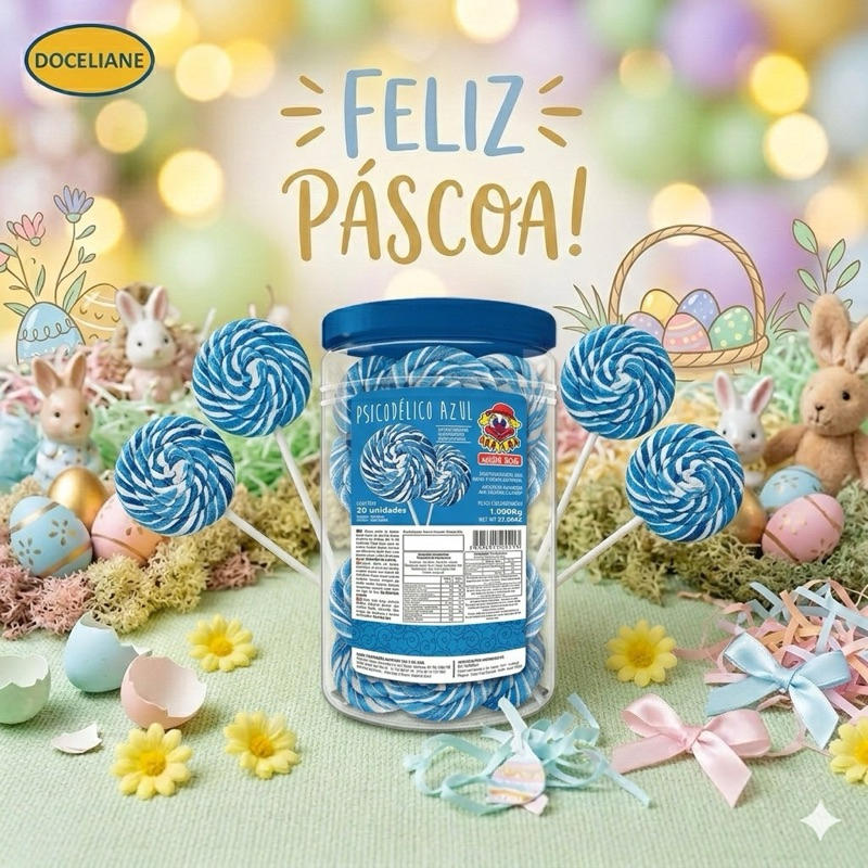 Pirulito Psicodélico Gigante Azul Tutti Frutti Santa Rita 30 Unidades