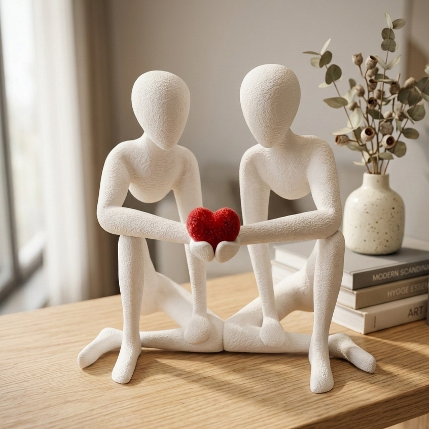 Escultura Decorativa Minimalista Casal Coração Vermelho em Estilo Artístico Moderno