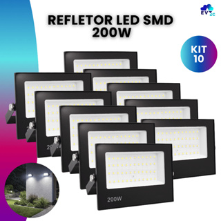 Kit 10 Refletor Led Holofote 200w Ip66 Bivolt Forte Luz Branco Frio em Oferta na Shopee