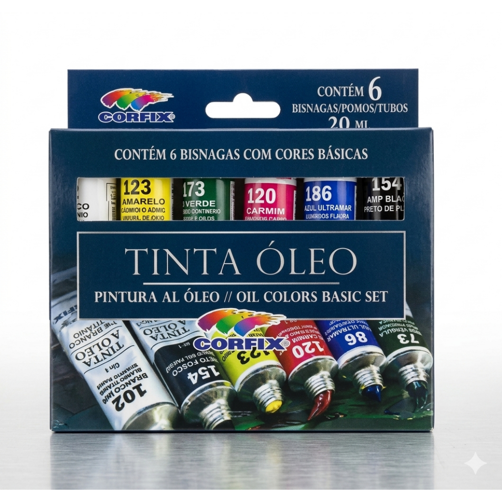 Novo Estojo Tinta PINTURA Oleo Corfix 6 Cores basicas 20ml