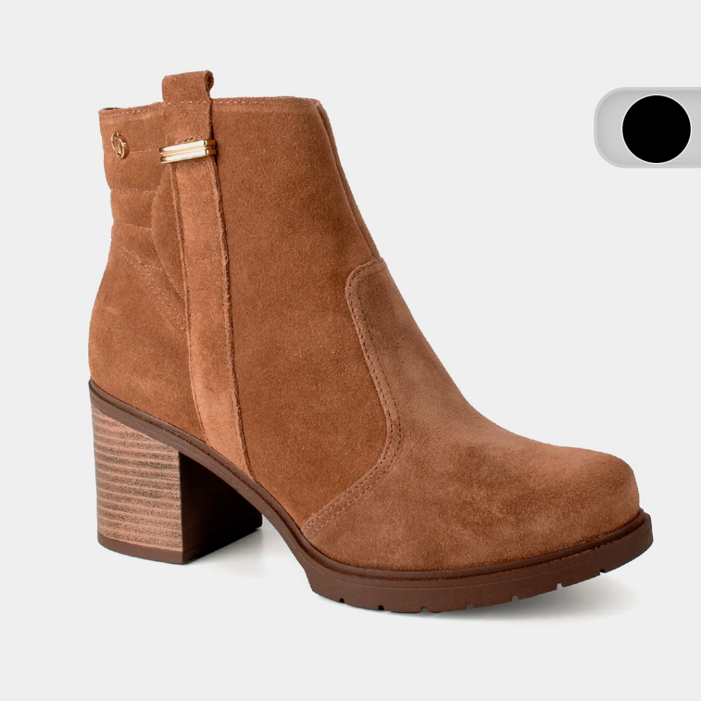 Bota Feminina Dakota Couro Natural Cano Baixo Salto Grosso Plataforma Bico Redondo Casual Dia a Dia D2432