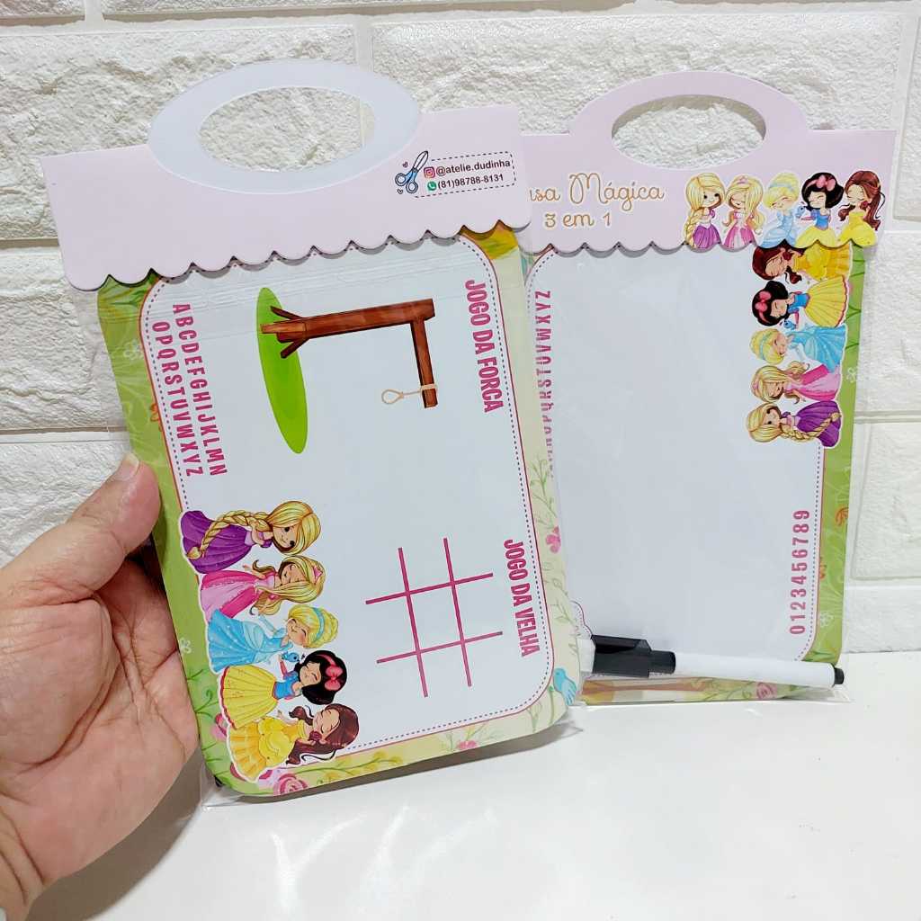 Lembrancinha PRINCESAS DISNEY CUTE– Lousa Mágica 3 em 1 Personalizada para Festa Infantil