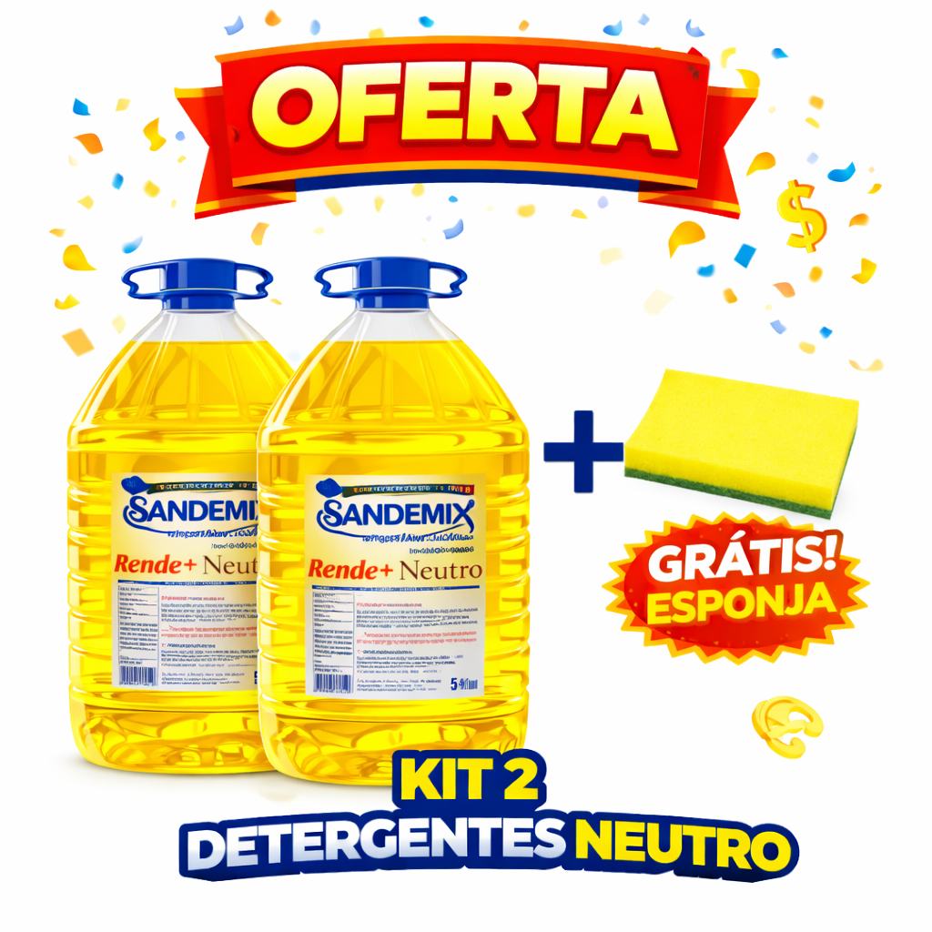 Combo 2 Detergentes Neutro 5L + Esponja Brinde Limpeza Cozinha Casa Alto Rendimento