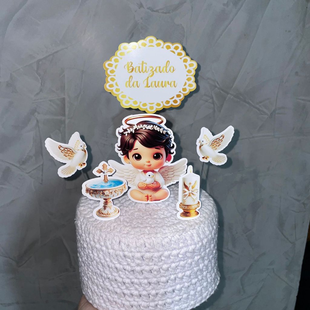 Topo de Bolo - Topper de Bolo Personalizado Batizado MENINO MENINA