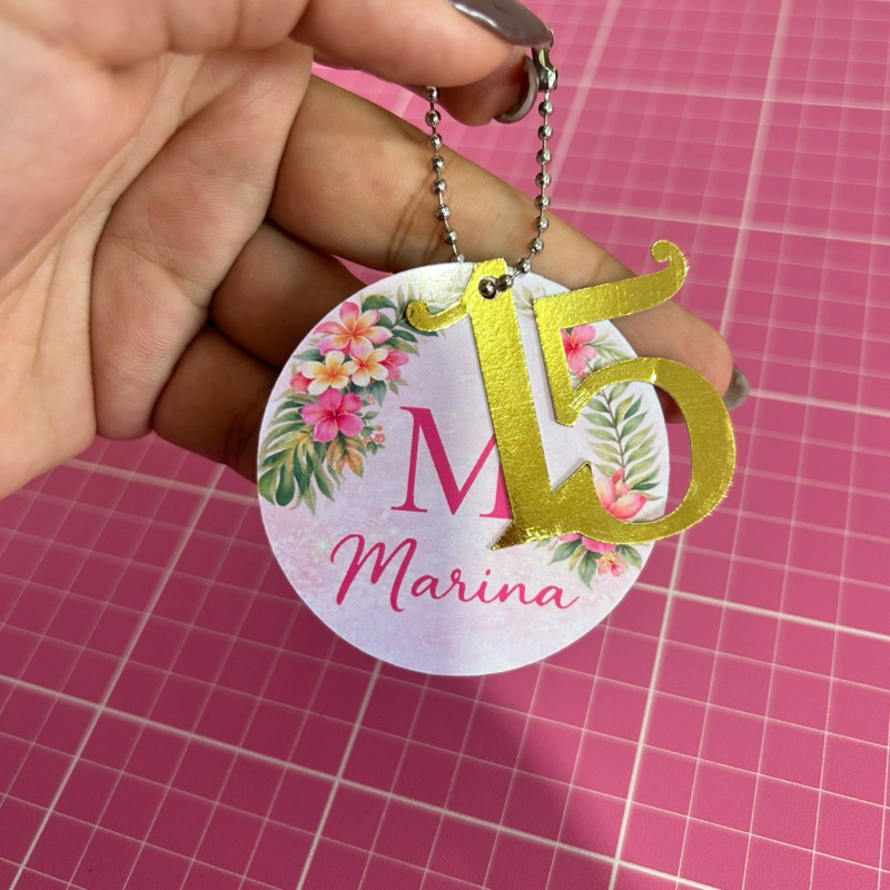 Tag Personalizada Idade em Dourado para Lembrancinha com Corrente de Bolinha | Festa Aniversário