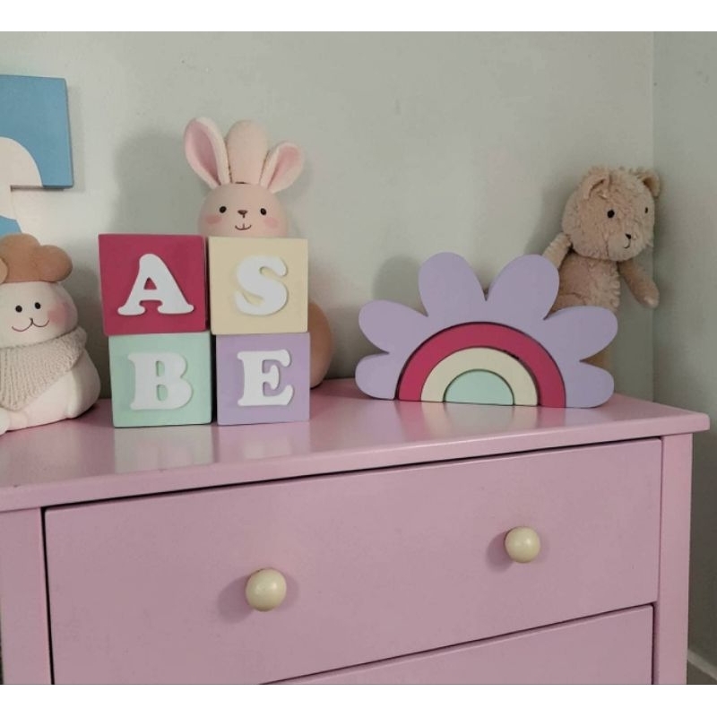 Decoração flor + cubos enfeite infantil de mdf adorno de festa / quarto infantil