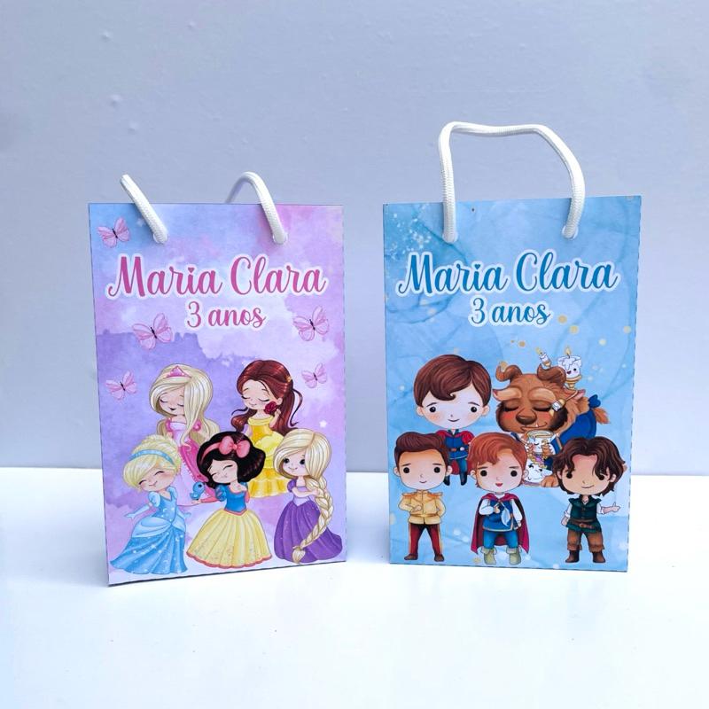 Sacolinha Personalizada Princesas e Principes Cute | Lembrancinha de aniversario infantil | princesas Cute